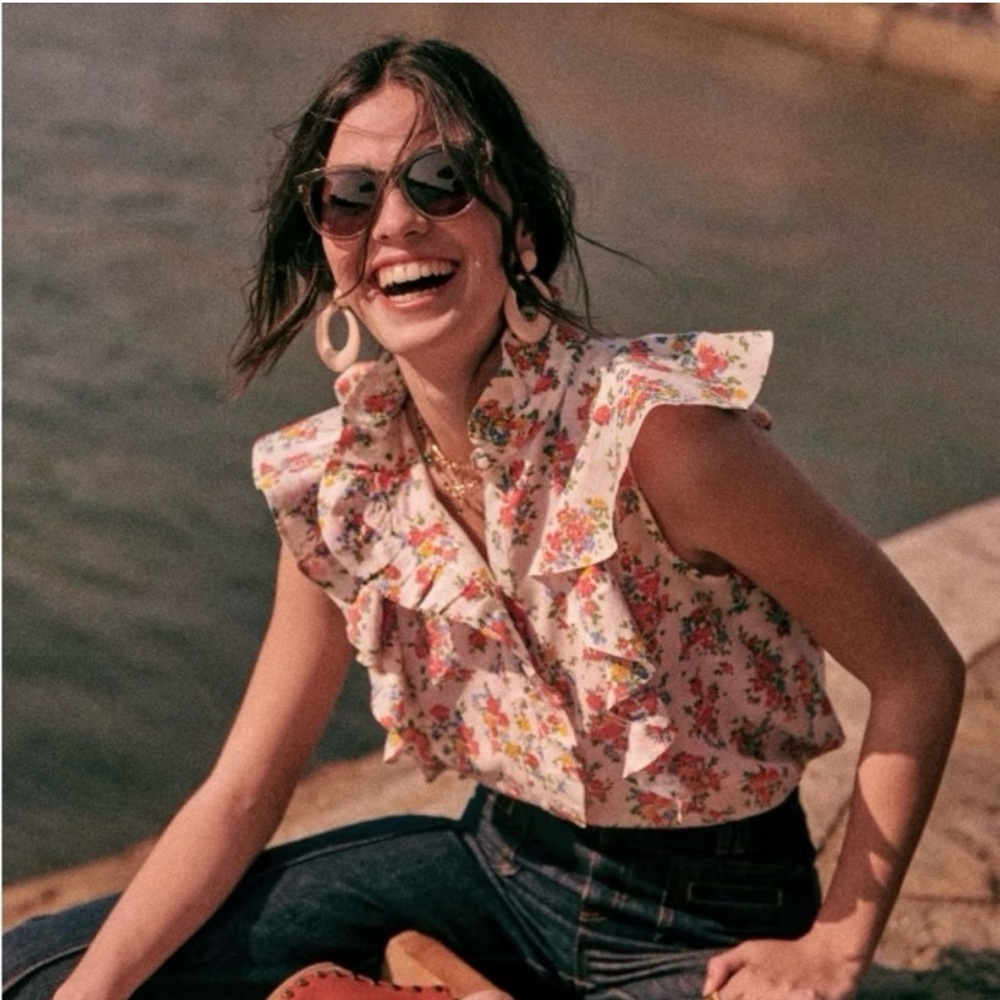 Sezane Ruffled Pink Sleeveless Blouse